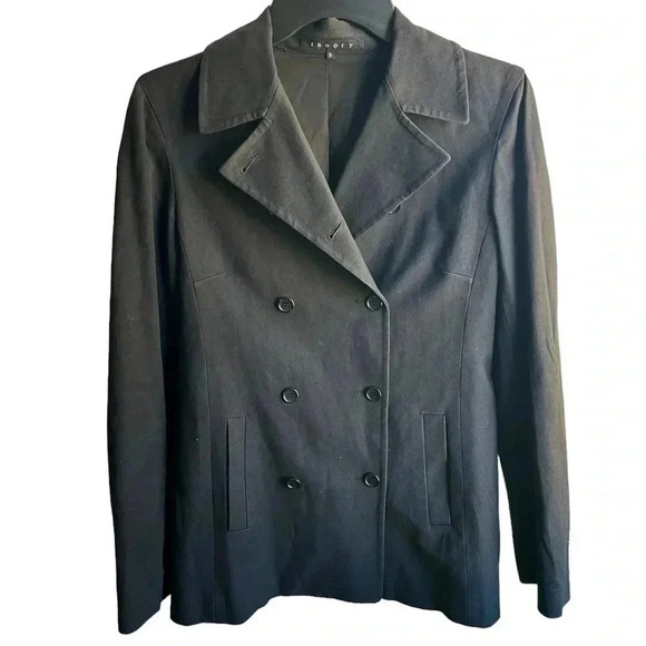 Theory Classic Black Cotton Blend Double Breasted Prescott Peacoat Small - Picture 2 of 7